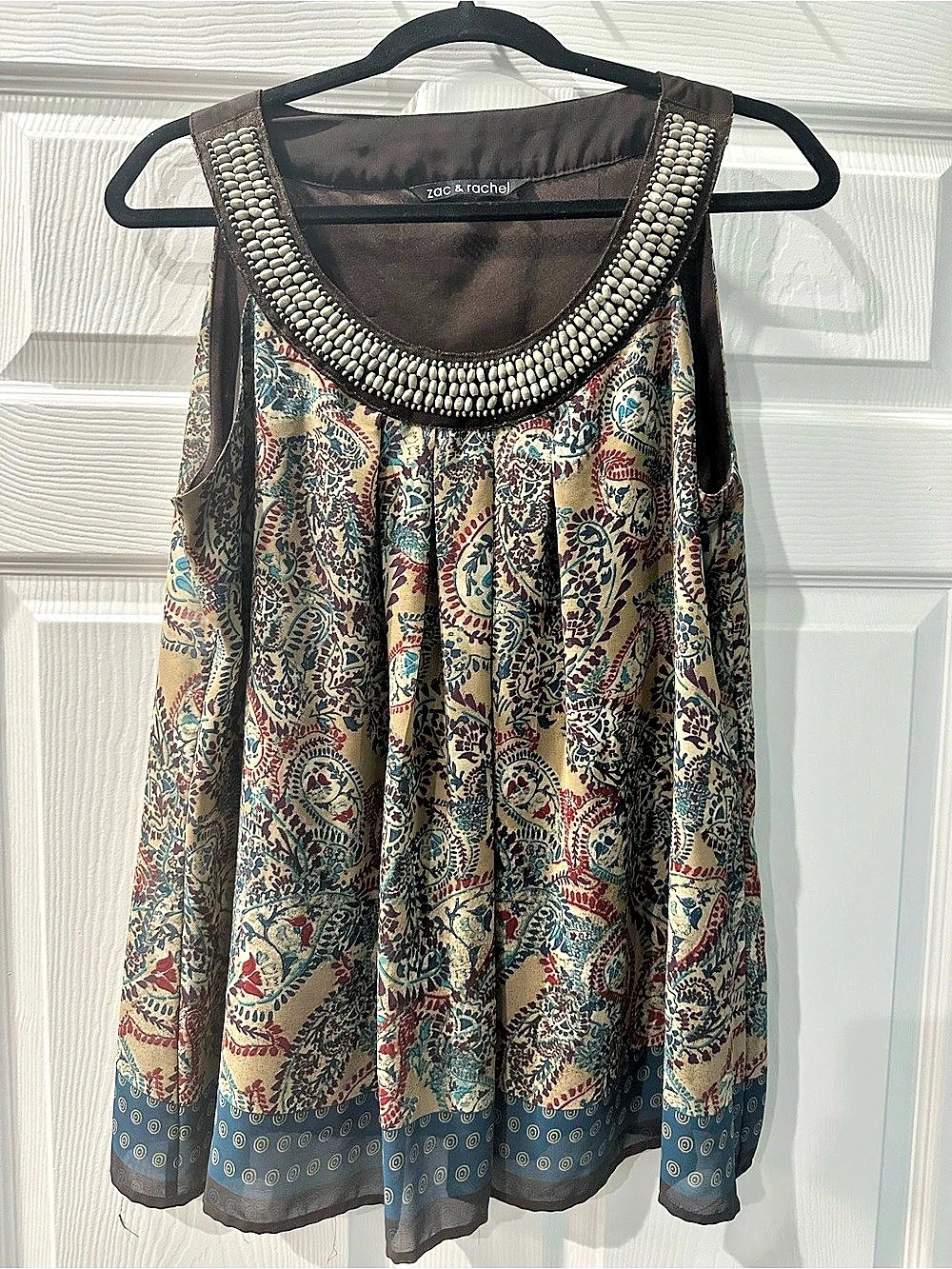 Zac & Rachel Paisley Embellished Tank in Brown & Blue Like New
